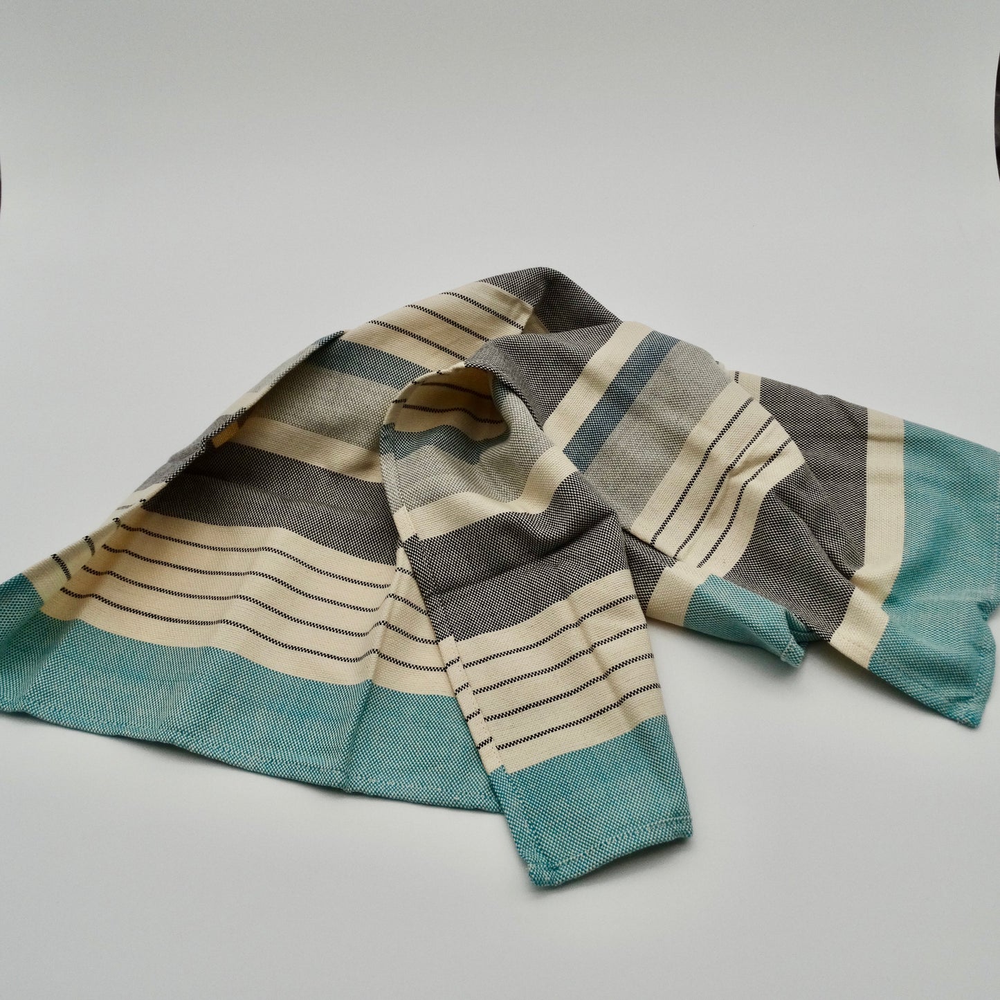 Navy Blue and Teal Striped Tea Towel