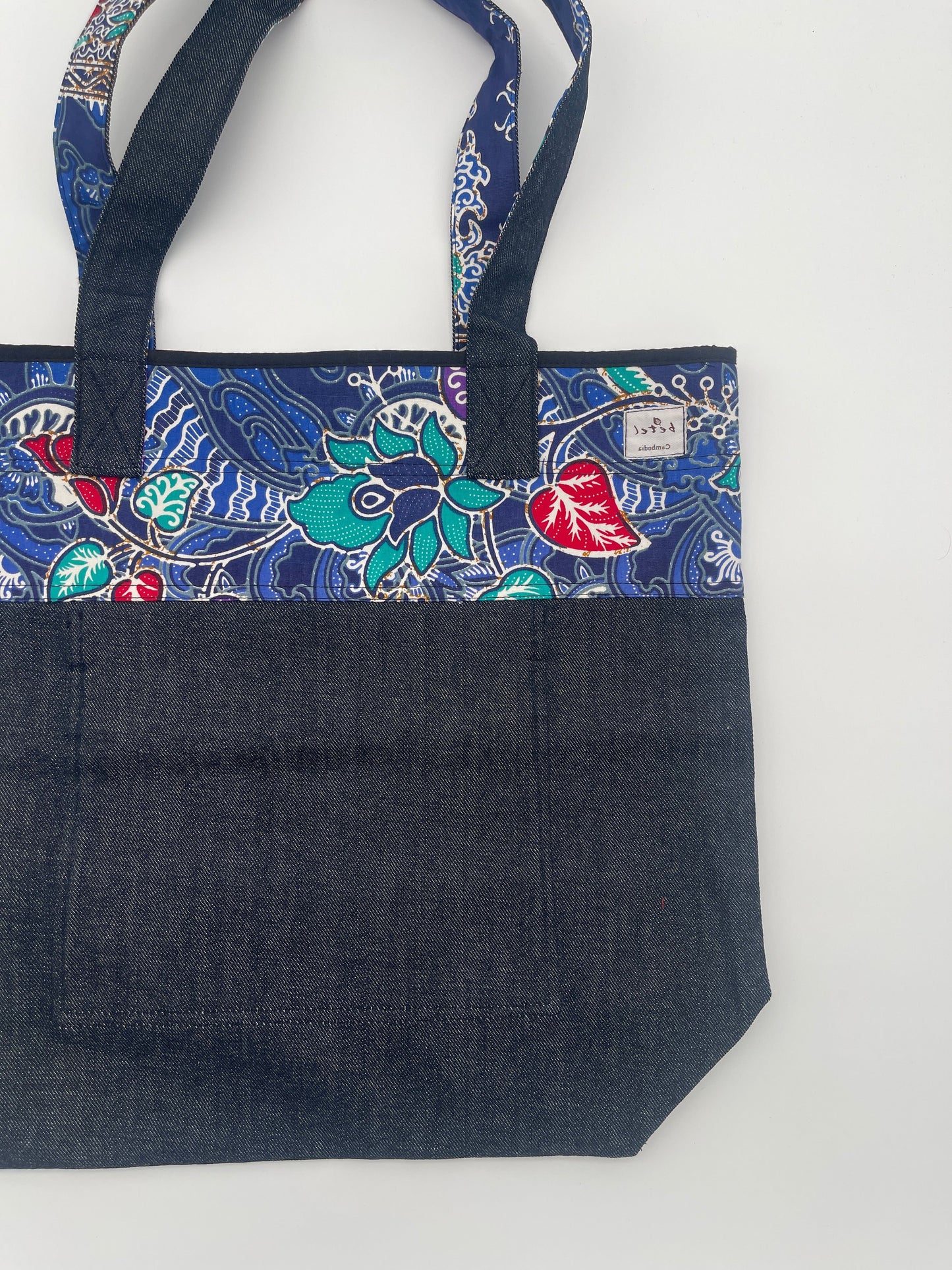 Patterned Top Denim Tote