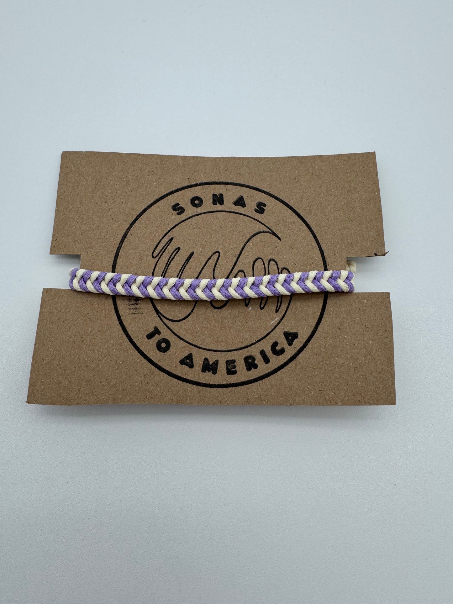 Purple and Off White Braided Bracelet