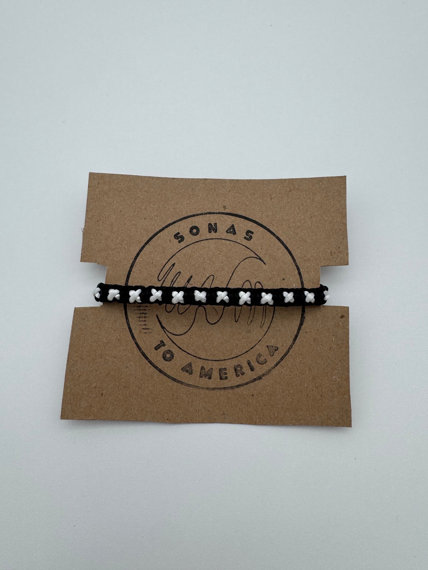 Black and Off White X style Braided Bracelet