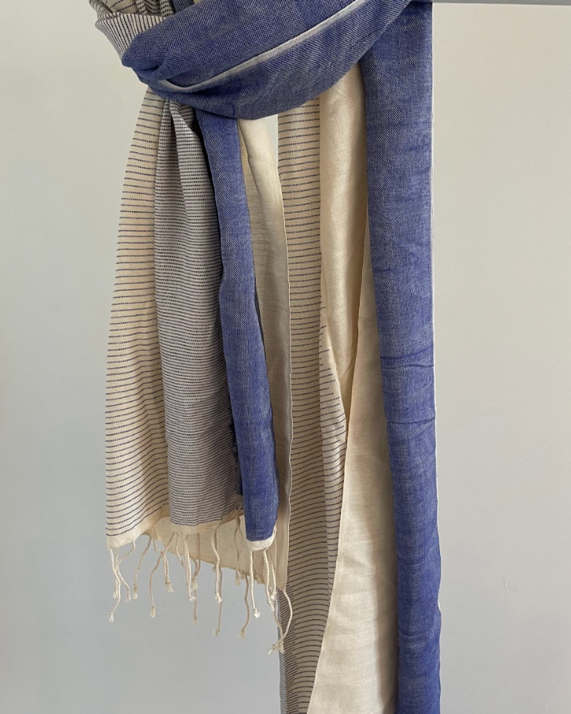 Gradient Striped Scarf - Royal blue and White