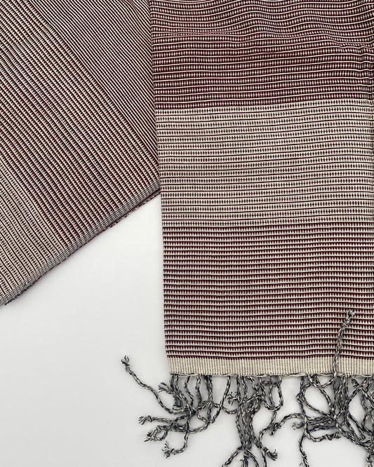 Maroon Red Handwoven Scarf with Stripes &amp; Checkered Pattern