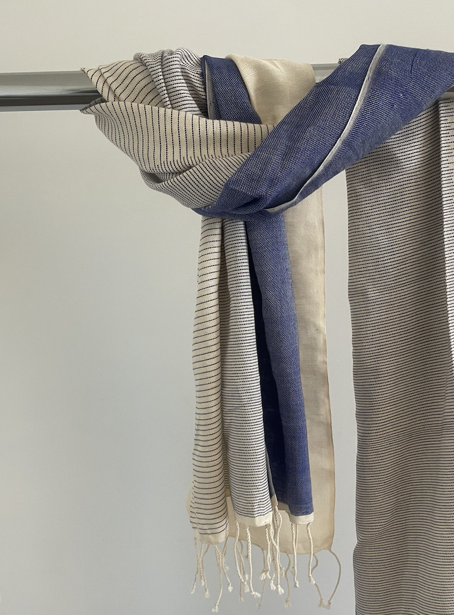 Gradient Striped Scarf - Royal blue and White