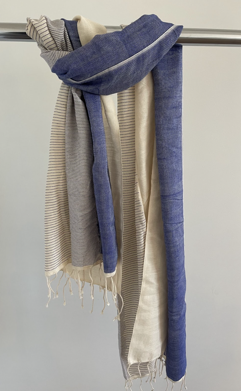 Gradient Striped Scarf - Royal blue and White